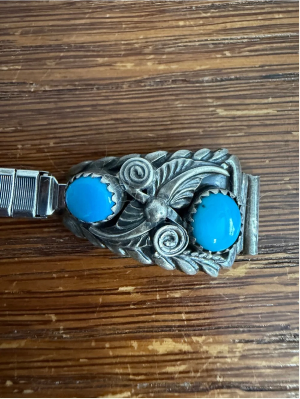 Vintage Sterling Silver Turquoise Coral Watch Tips Southwestern Native Style Str